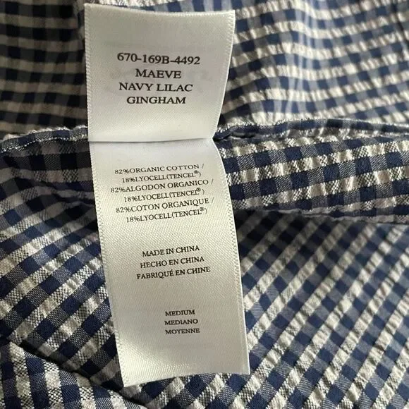 NWT RAILS Maeve Fluted Seersucker Womens Navy Gingham Midi Dress size Medium - Picture 9 of 9